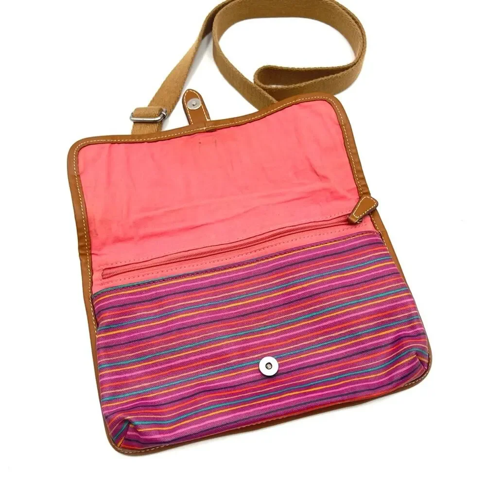 FOSSIL pink crossbody bag coated fabric waterproof stripped magnetic closure